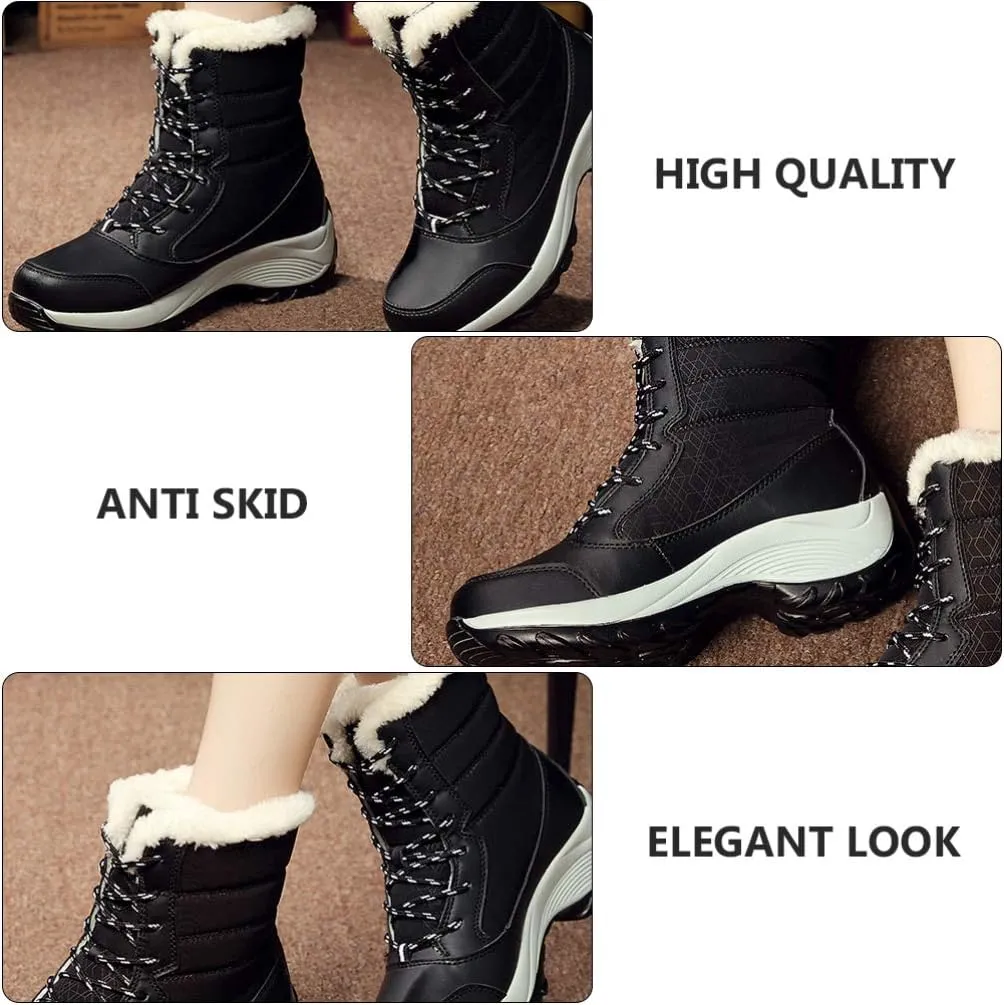 1 Pair Snow Boots Sports Shoes Plush Winter Warm Faux Fur Anti Slip Lace Up Ankle Slip On Waterproof Outdoor Booties