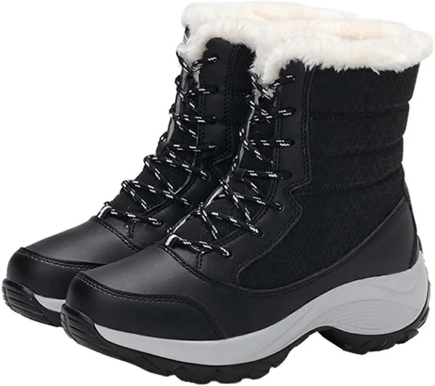 1 Pair Snow Boots Sports Shoes Plush Winter Warm Faux Fur Anti Slip Lace Up Ankle Slip On Waterproof Outdoor Booties