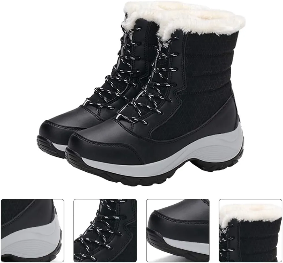 1 Pair Snow Boots Sports Shoes Plush Winter Warm Faux Fur Anti Slip Lace Up Ankle Slip On Waterproof Outdoor Booties