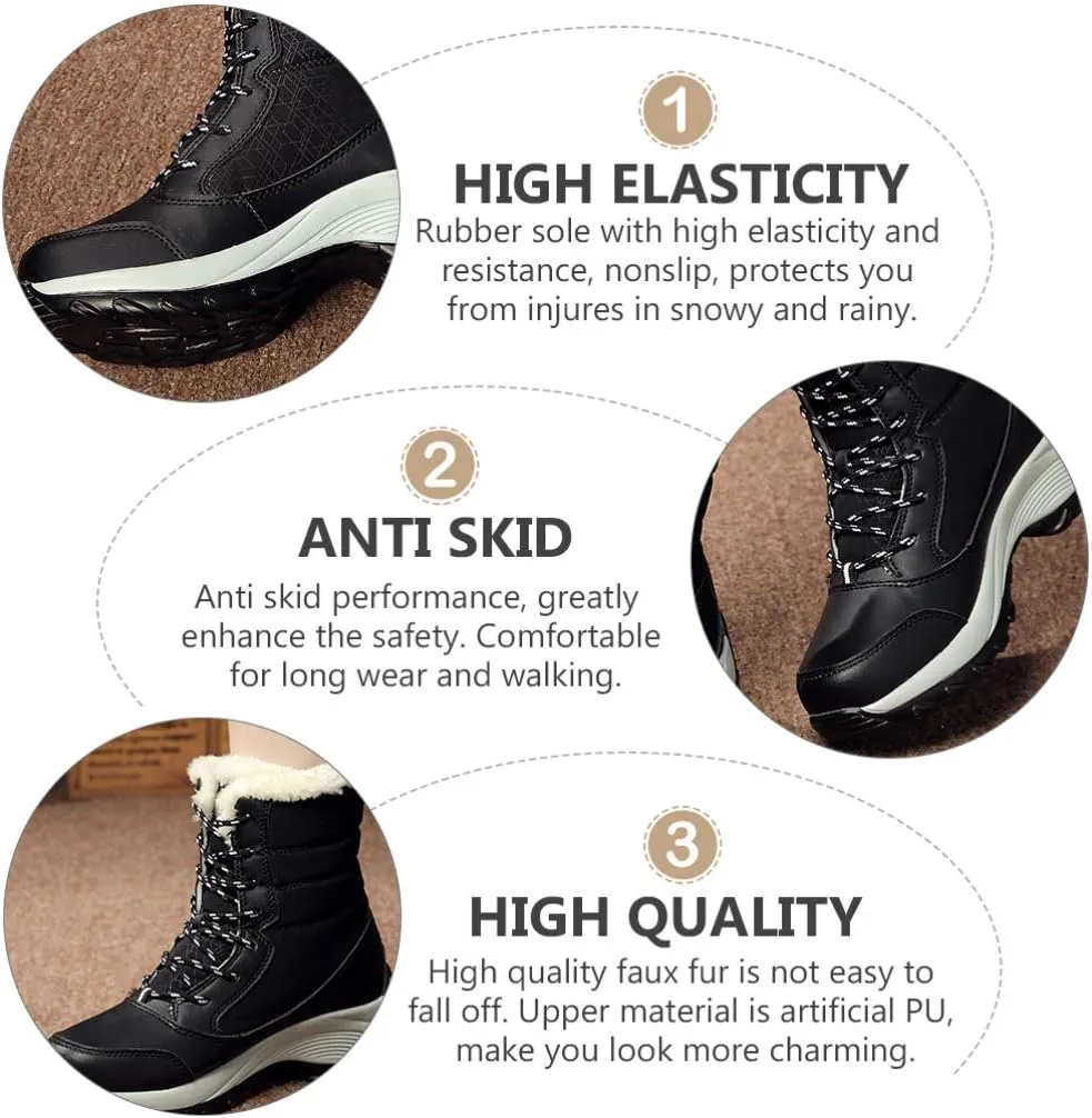 1 Pair Snow Boots Sports Shoes Plush Winter Warm Faux Fur Anti Slip Lace Up Ankle Slip On Waterproof Outdoor Booties