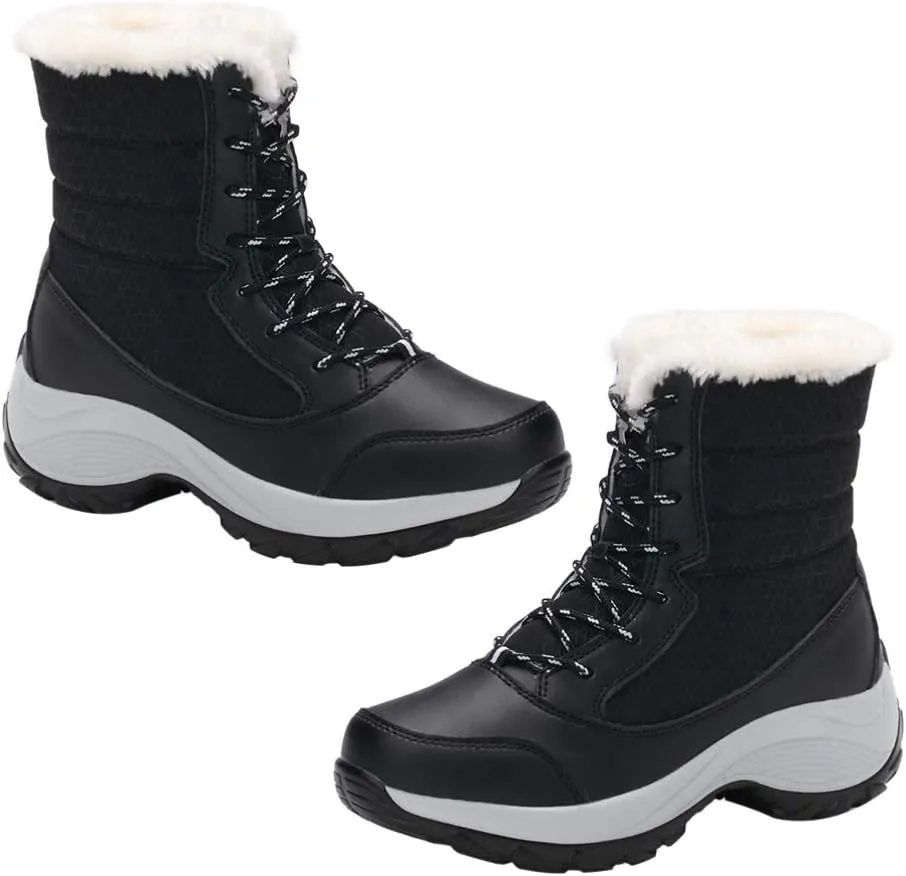 1 Pair Snow Boots Sports Shoes Plush Winter Warm Faux Fur Anti Slip Lace Up Ankle Slip On Waterproof Outdoor Booties