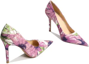 10CM Genuine Leather Printed Cloth Pointed High Heels Retro Elegant Shallow Mouth Stiletto Shoes