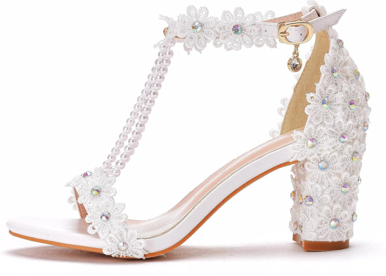 3 Inches Elegant High Heels Women Banquet Sandals Wedding Shoes White Lace Party Dress Pumps C07YLYM
