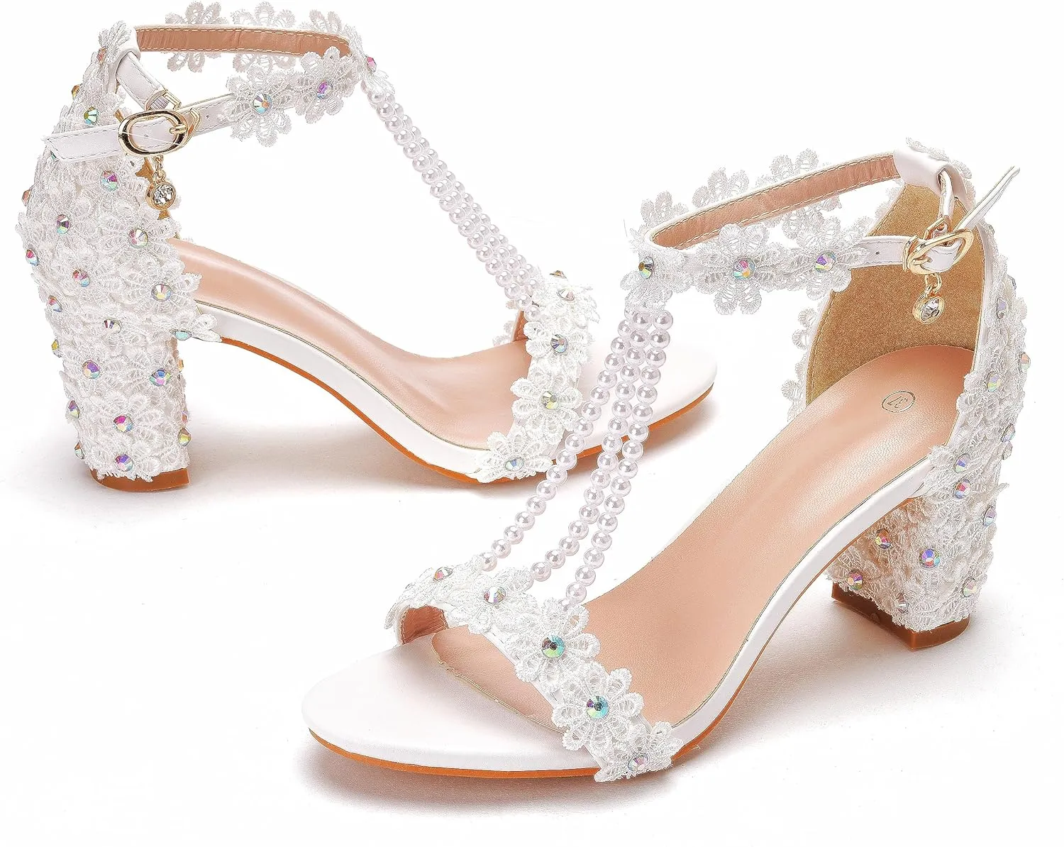 3 Inches Elegant High Heels Women Banquet Sandals Wedding Shoes White Lace Party Dress Pumps C07YLYM