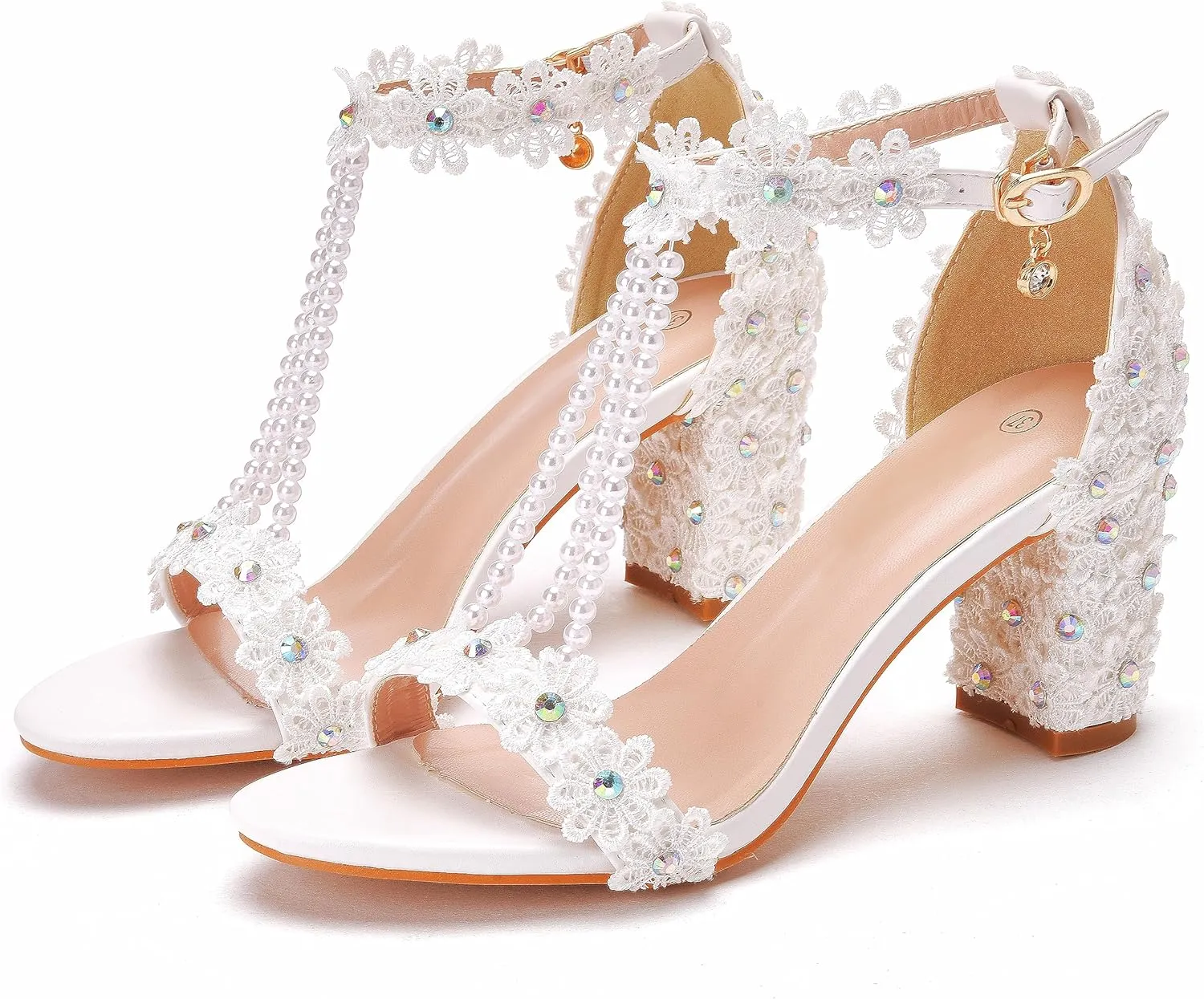 3 Inches Elegant High Heels Women Banquet Sandals Wedding Shoes White Lace Party Dress Pumps C07YLYM