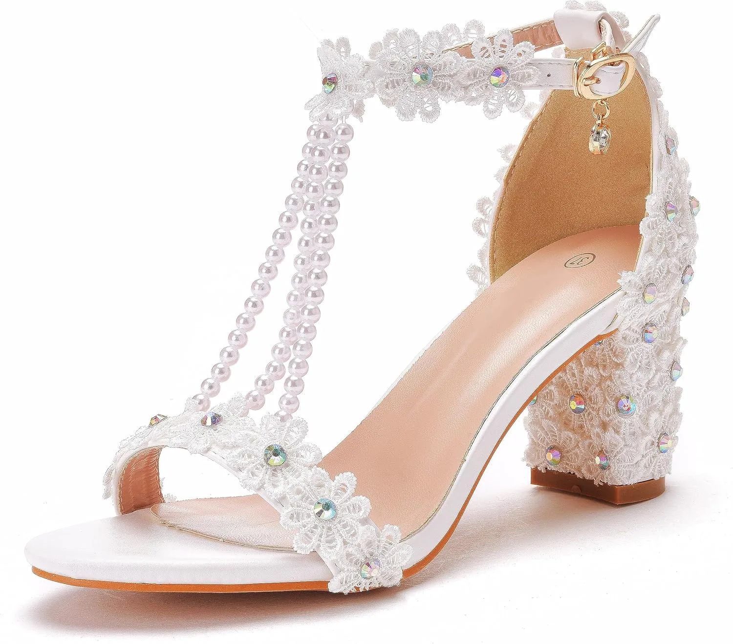 3 Inches Elegant High Heels Women Banquet Sandals Wedding Shoes White Lace Party Dress Pumps C07YLYM