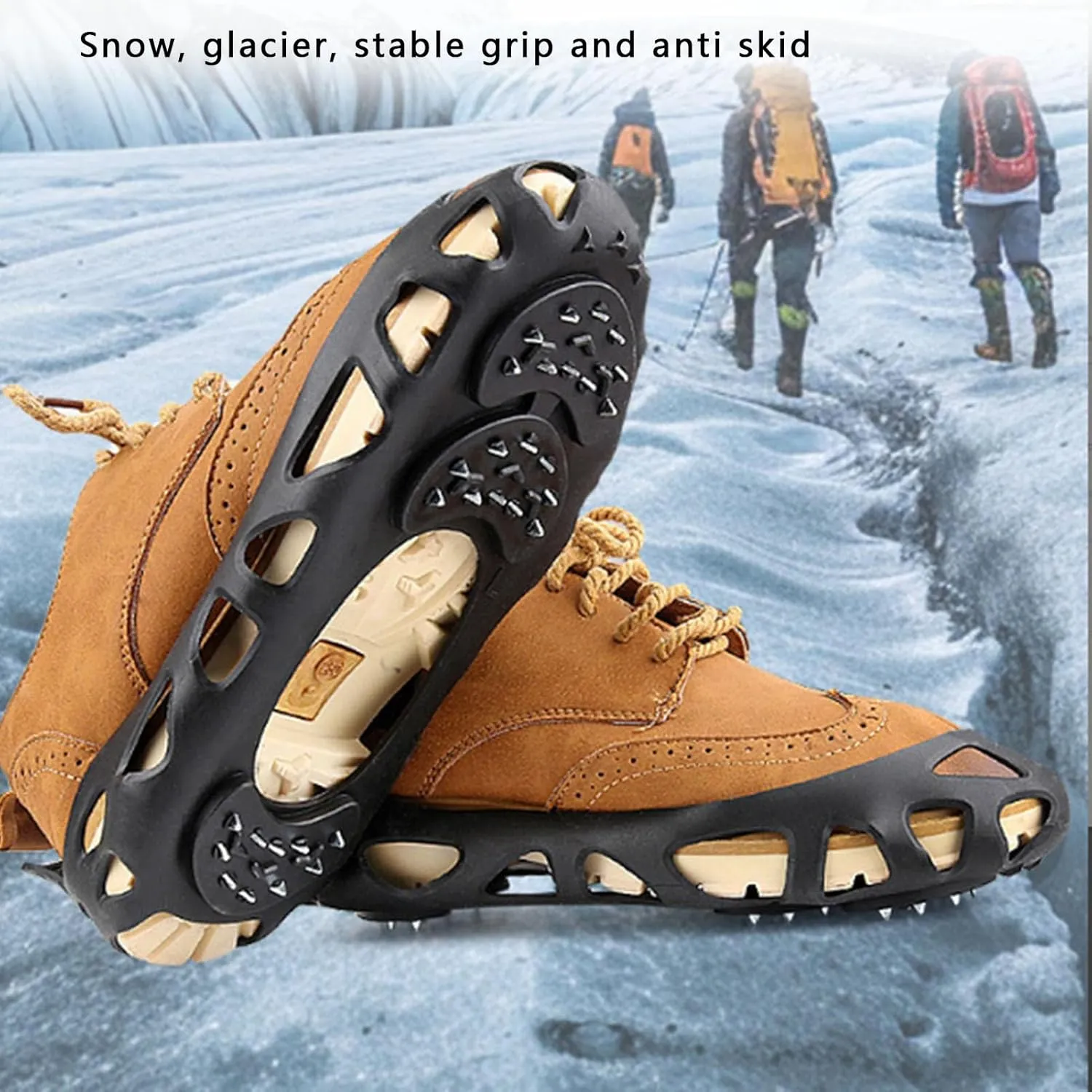 30 Tooth Ice Cleats, Non Slip Lightweight TPE Alloy Snow Crampons with Steel Spikes, Cushioned Anti Slip Ice Shoe Grippers for Mountaineering Snow, Suitable for Outdoor Walking