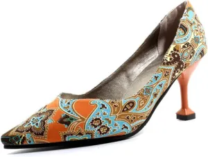 5cm Large Size Printed Cloth High Heels Autumn Pointed Floral Retro Stiletto Women's Shoes Comfortable