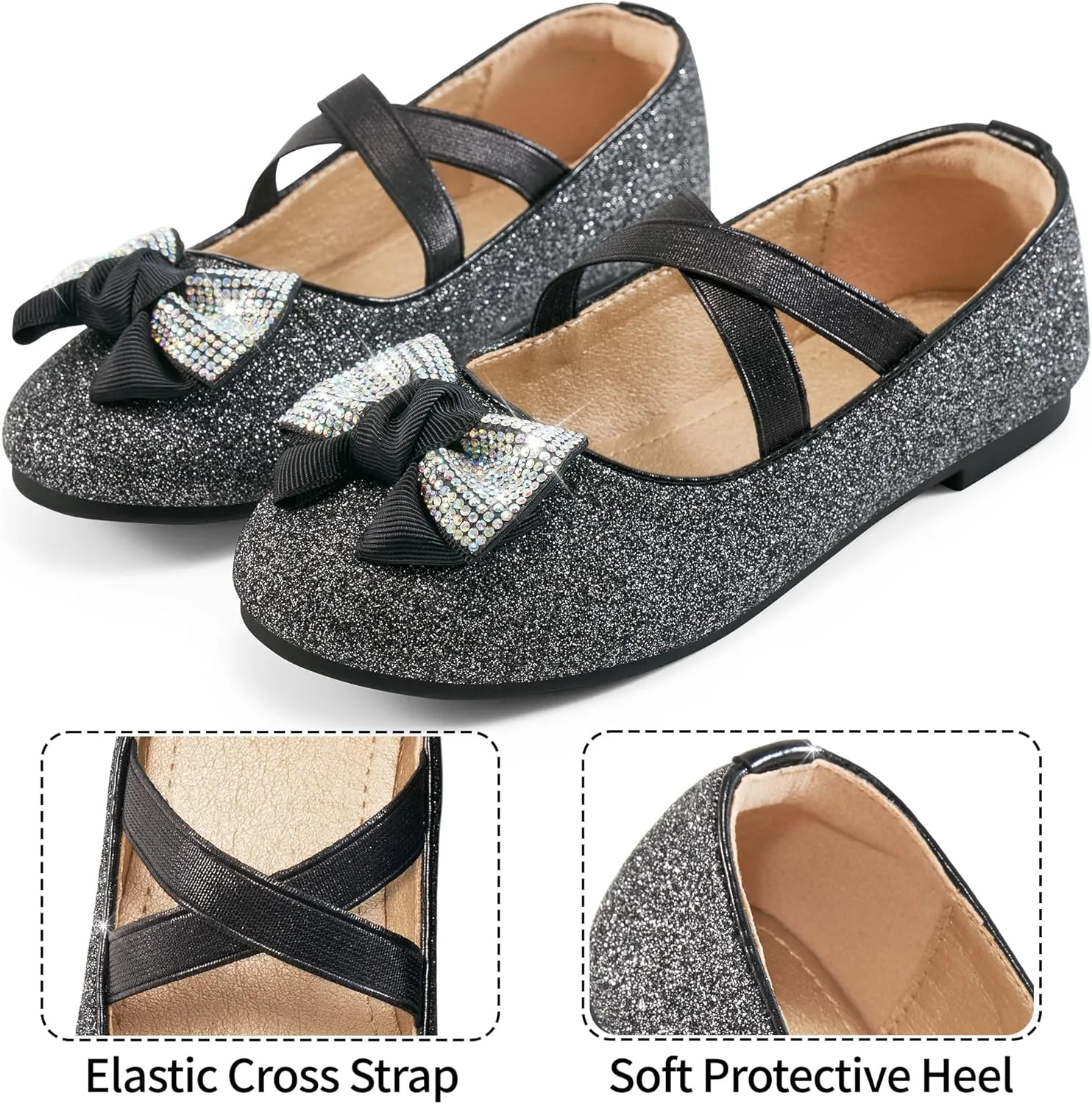 Ablanczoom Girls Dress Shoes Flats: Toddler Bowknot Ballet Shoes Wedding Party School Mary Jane Flat for Little Big Kids