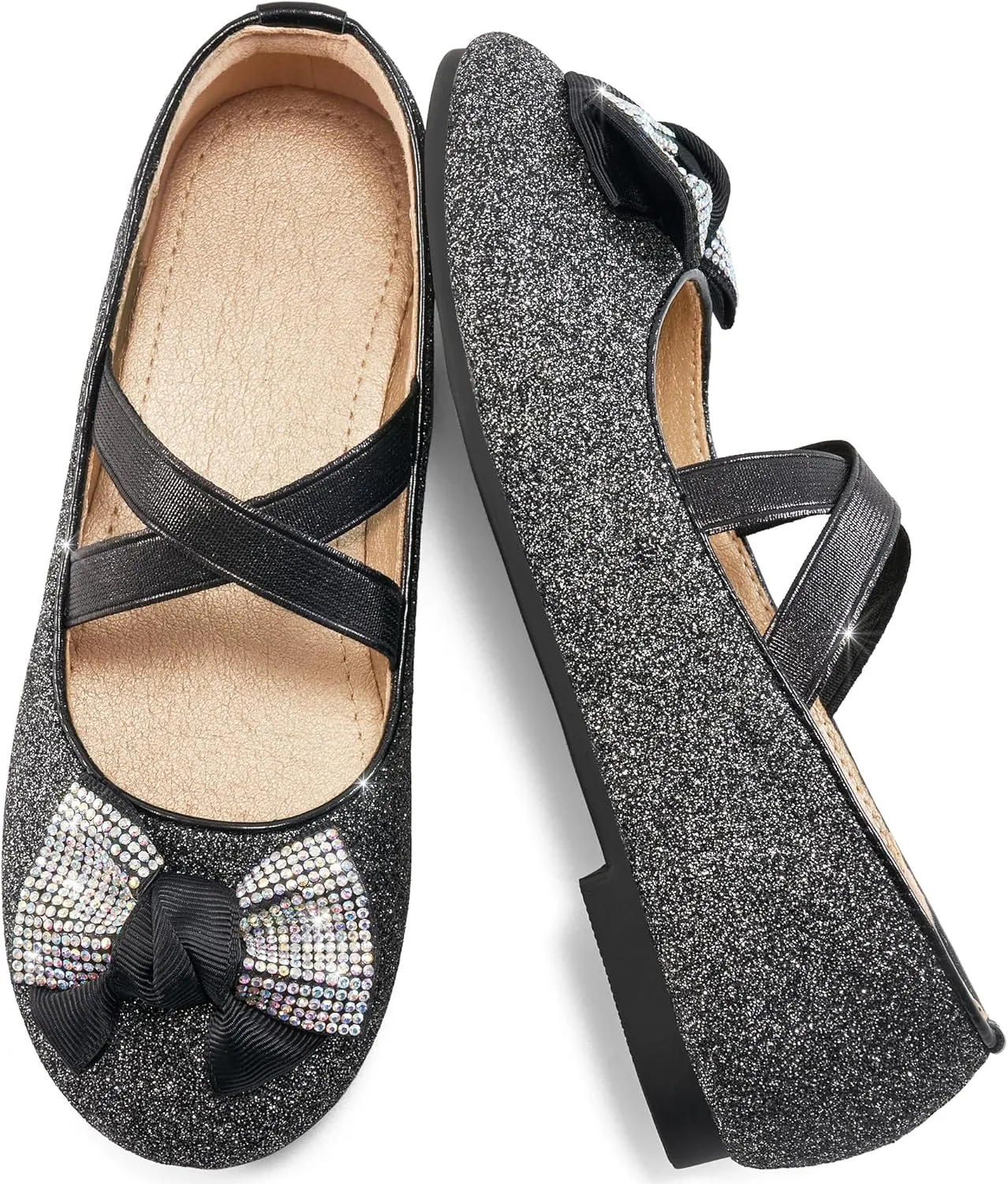 Ablanczoom Girls Dress Shoes Flats: Toddler Bowknot Ballet Shoes Wedding Party School Mary Jane Flat for Little Big Kids