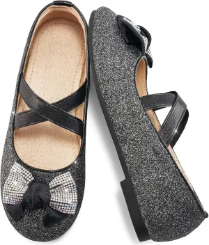Ablanczoom Girls Dress Shoes Flats: Toddler Bowknot Ballet Shoes Wedding Party School Mary Jane Flat for Little Big Kids