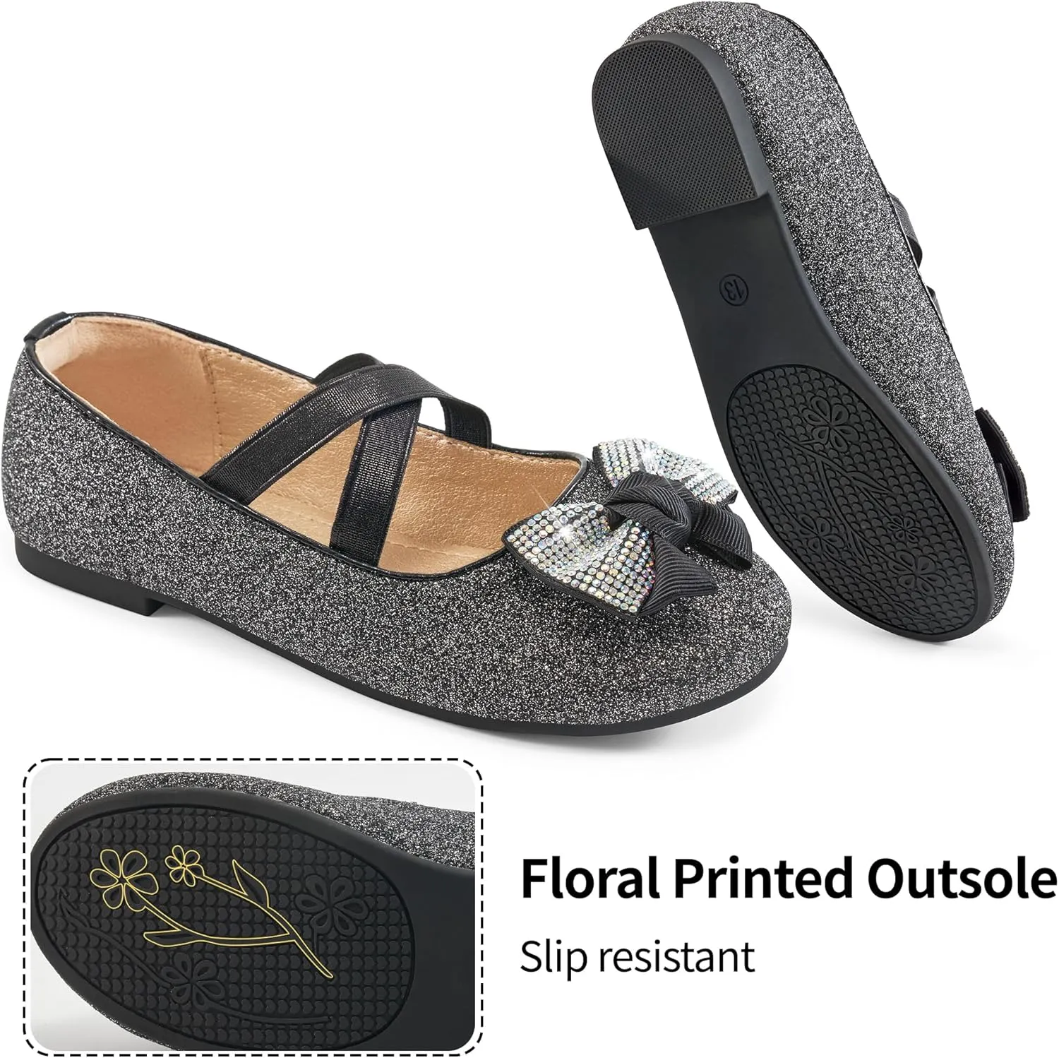 Ablanczoom Girls Dress Shoes Flats: Toddler Bowknot Ballet Shoes Wedding Party School Mary Jane Flat for Little Big Kids