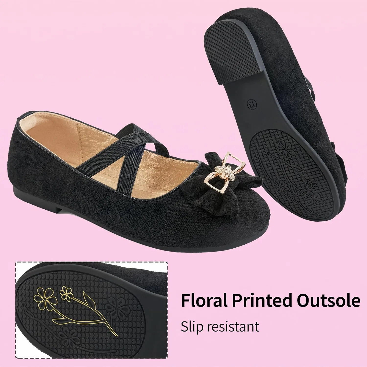 Ablanczoom Girls Flats Dress Shoes - Toddler/Little Girl Casual Slip on Bowknot Mary Jane Ballet Flats Wedding Party School