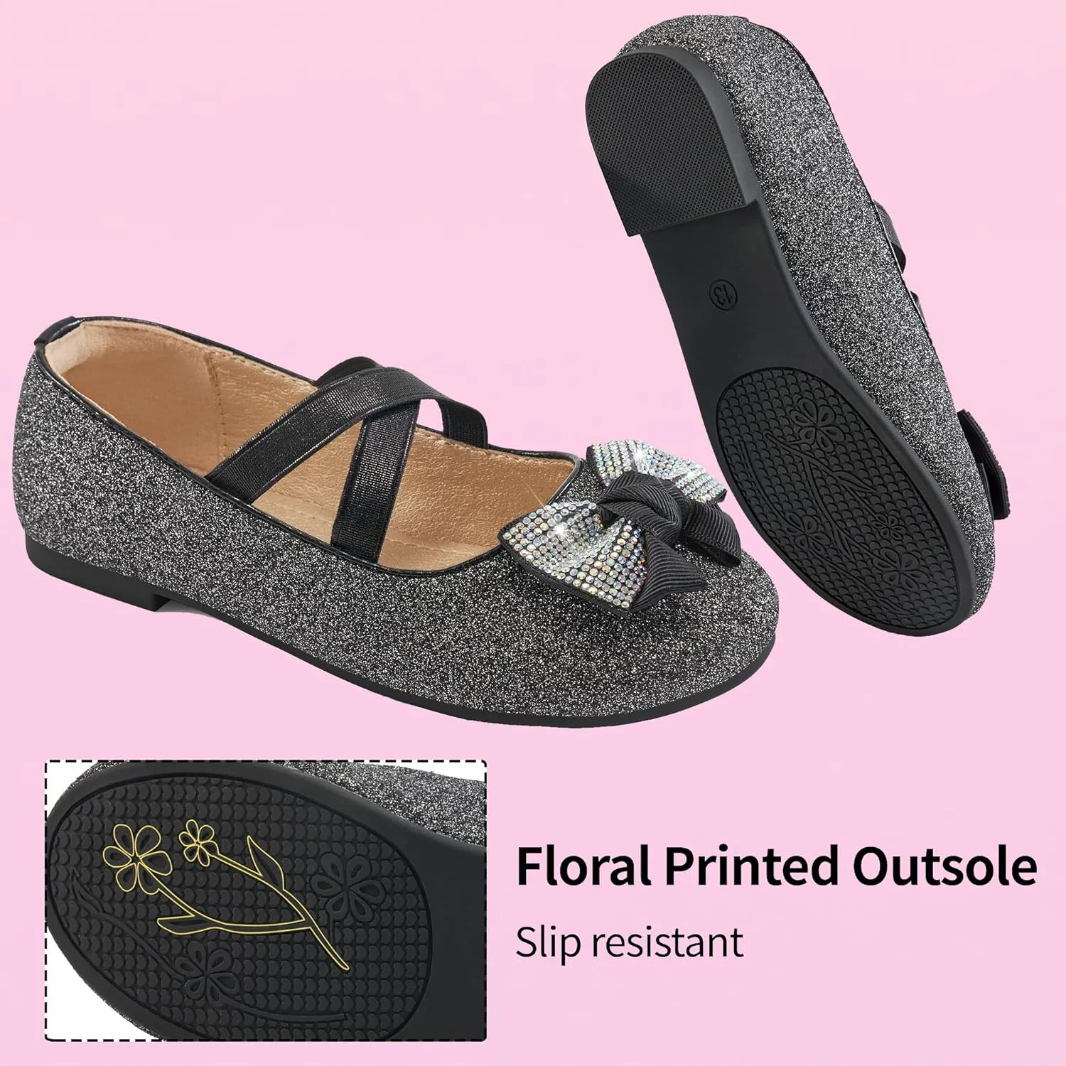 Ablanczoom Girls Flats Dress Shoes - Toddler/Little Girl Casual Slip on Bowknot Mary Jane Ballet Flats Wedding Party School