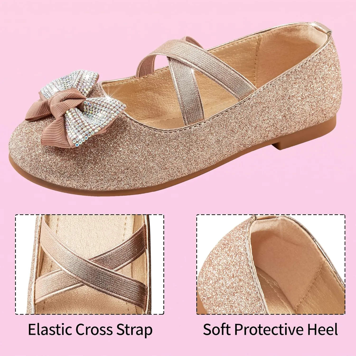 Ablanczoom Girls Flats Dress Shoes - Toddler/Little Girl Casual Slip on Bowknot Mary Jane Ballet Flats Wedding Party School