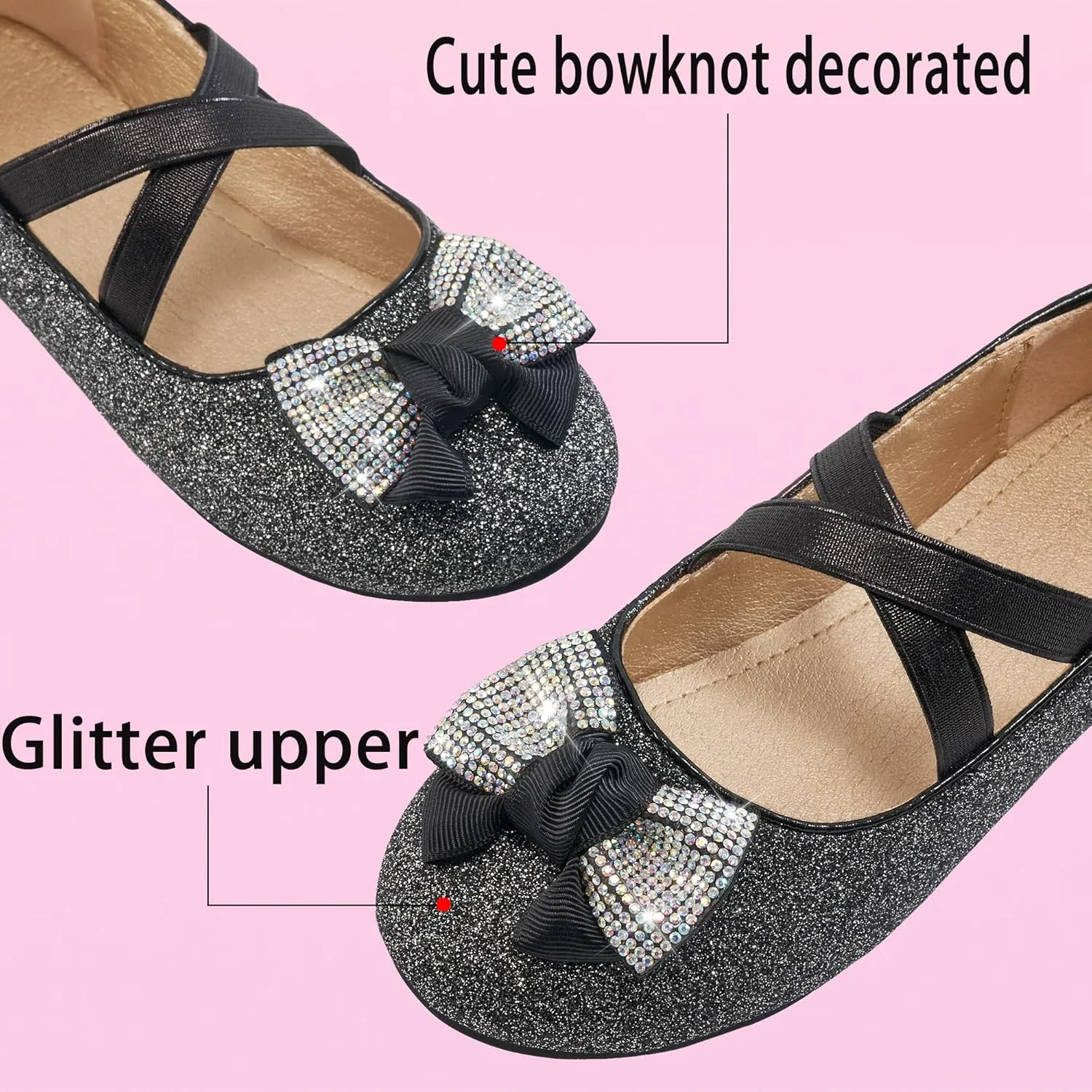 Ablanczoom Girls Flats Dress Shoes - Toddler/Little Girl Casual Slip on Bowknot Mary Jane Ballet Flats Wedding Party School