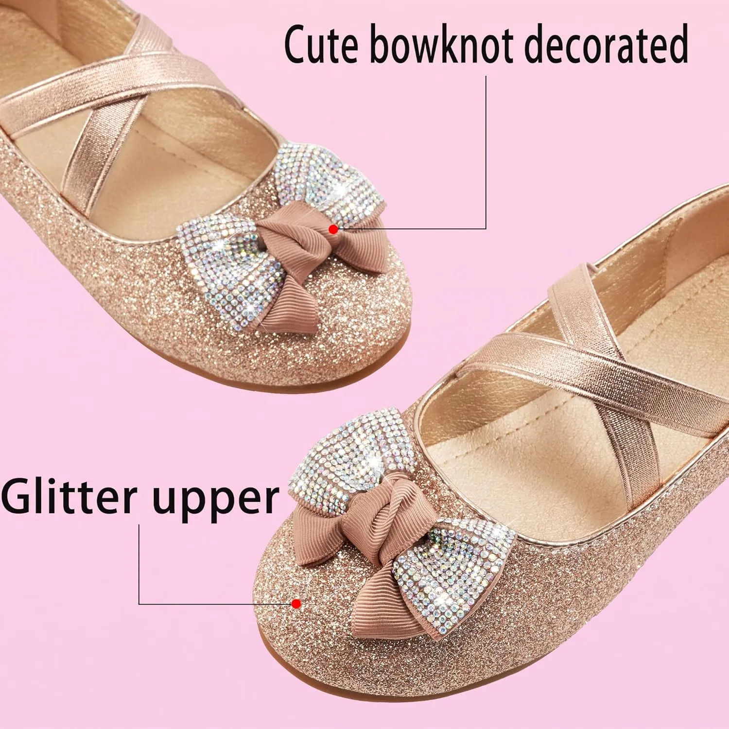 Ablanczoom Girls Flats Dress Shoes - Toddler/Little Girl Casual Slip on Bowknot Mary Jane Ballet Flats Wedding Party School
