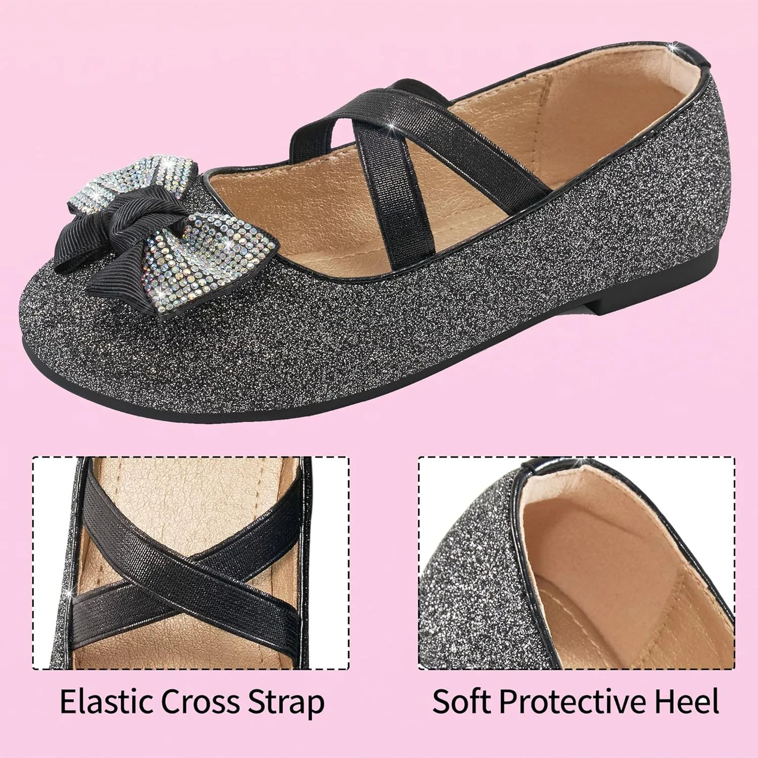Ablanczoom Girls Flats Dress Shoes - Toddler/Little Girl Casual Slip on Bowknot Mary Jane Ballet Flats Wedding Party School