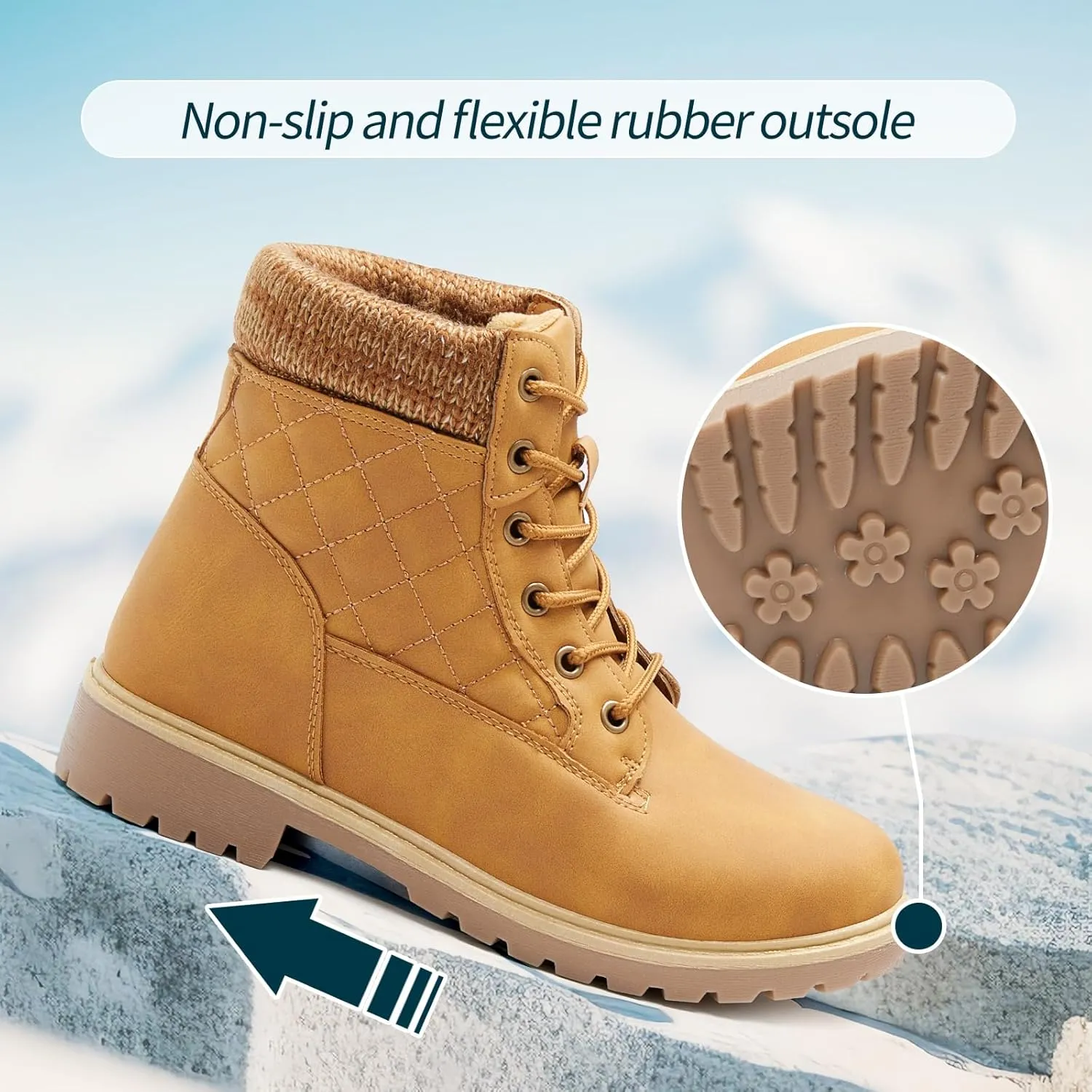 Adokoo Boots for Women Waterproof Fall Winter Ankle Boots Snow Black Combat Boots Lace Up Non Slip for Hiking Work
