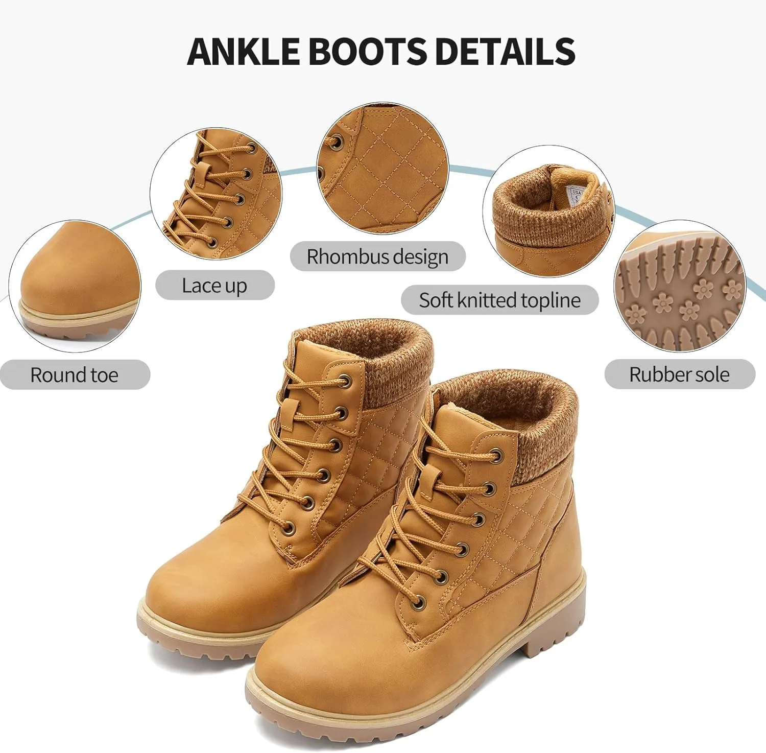 Adokoo Boots for Women Waterproof Fall Winter Ankle Boots Snow Black Combat Boots Lace Up Non Slip for Hiking Work