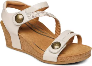 Aetrex Avril Orthopedic Platform Quarter Strap Low Heel Wedge Sandals for Women- Leather Memory Foam Footbed Arch Support Espadrilles Wedges for Women