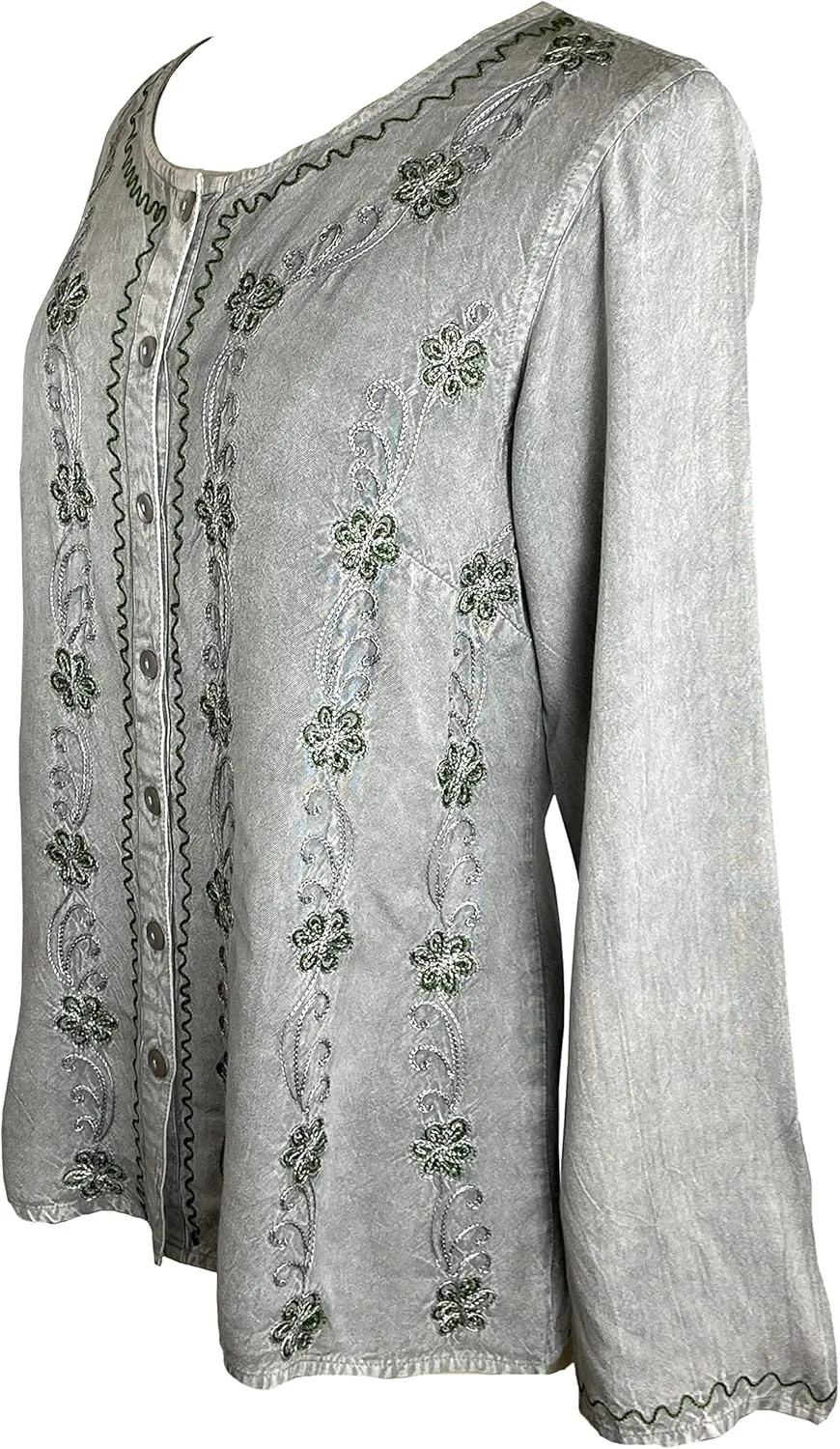 Agan Traders 2025 Spring Long Sleeve Button Down Bohemian Tops for Women - Embroidered Blouse Shirt with Adjustable Rope Ties