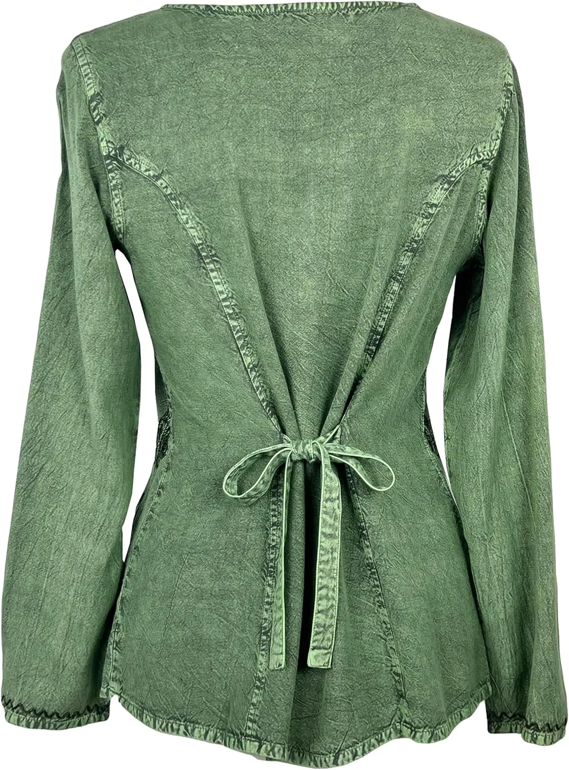Agan Traders 2025 Spring Long Sleeve Button Down Bohemian Tops for Women - Embroidered Blouse Shirt with Adjustable Rope Ties