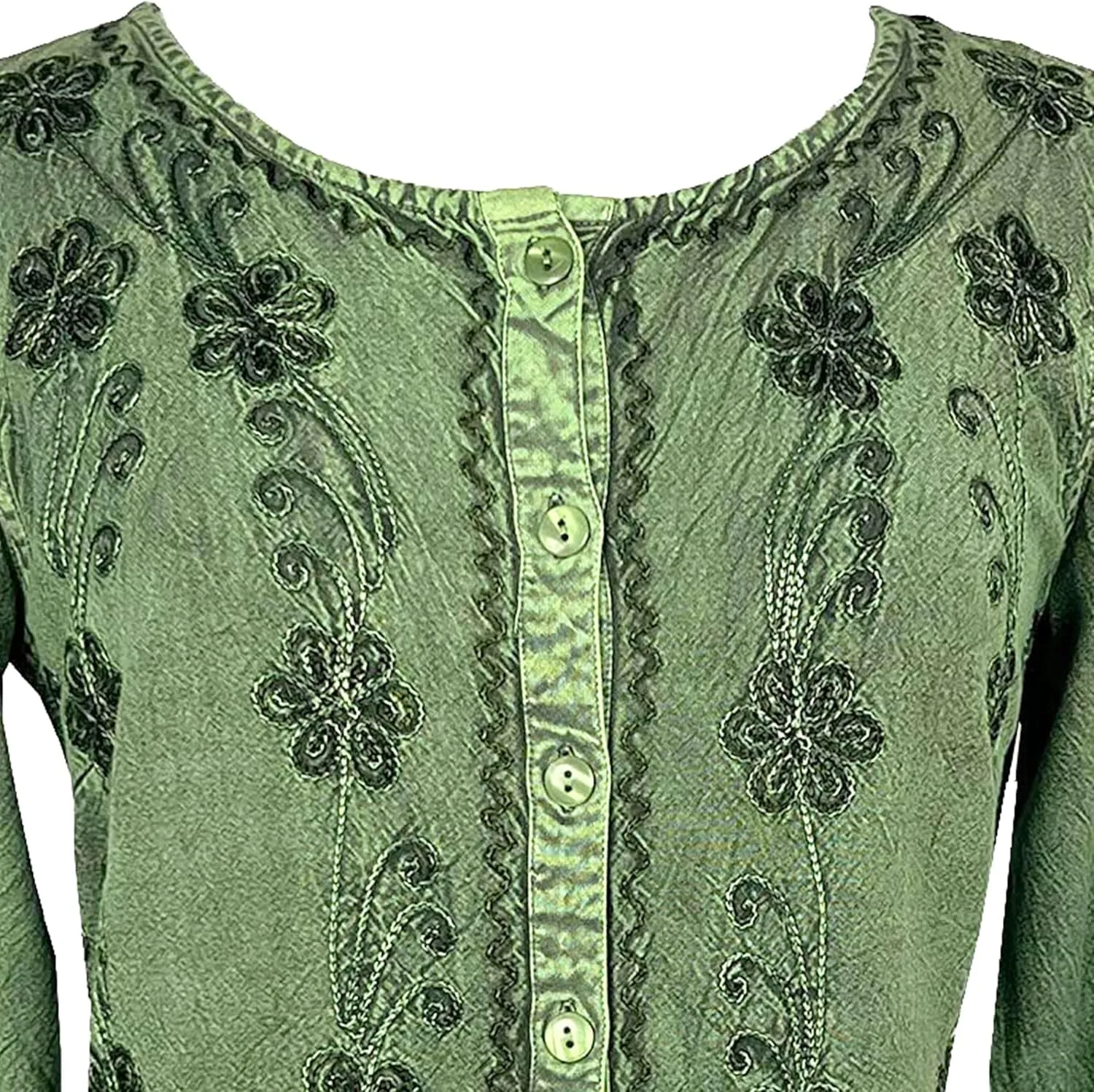 Agan Traders 2025 Spring Long Sleeve Button Down Bohemian Tops for Women - Embroidered Blouse Shirt with Adjustable Rope Ties