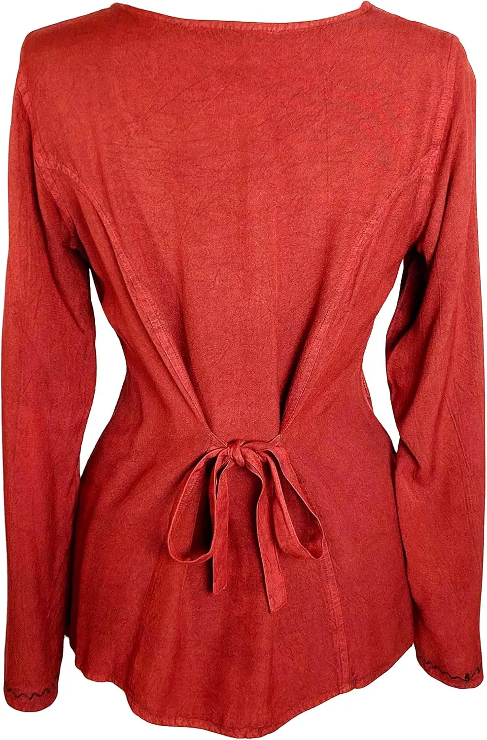 Agan Traders 2025 Spring Long Sleeve Button Down Bohemian Tops for Women - Embroidered Blouse Shirt with Adjustable Rope Ties