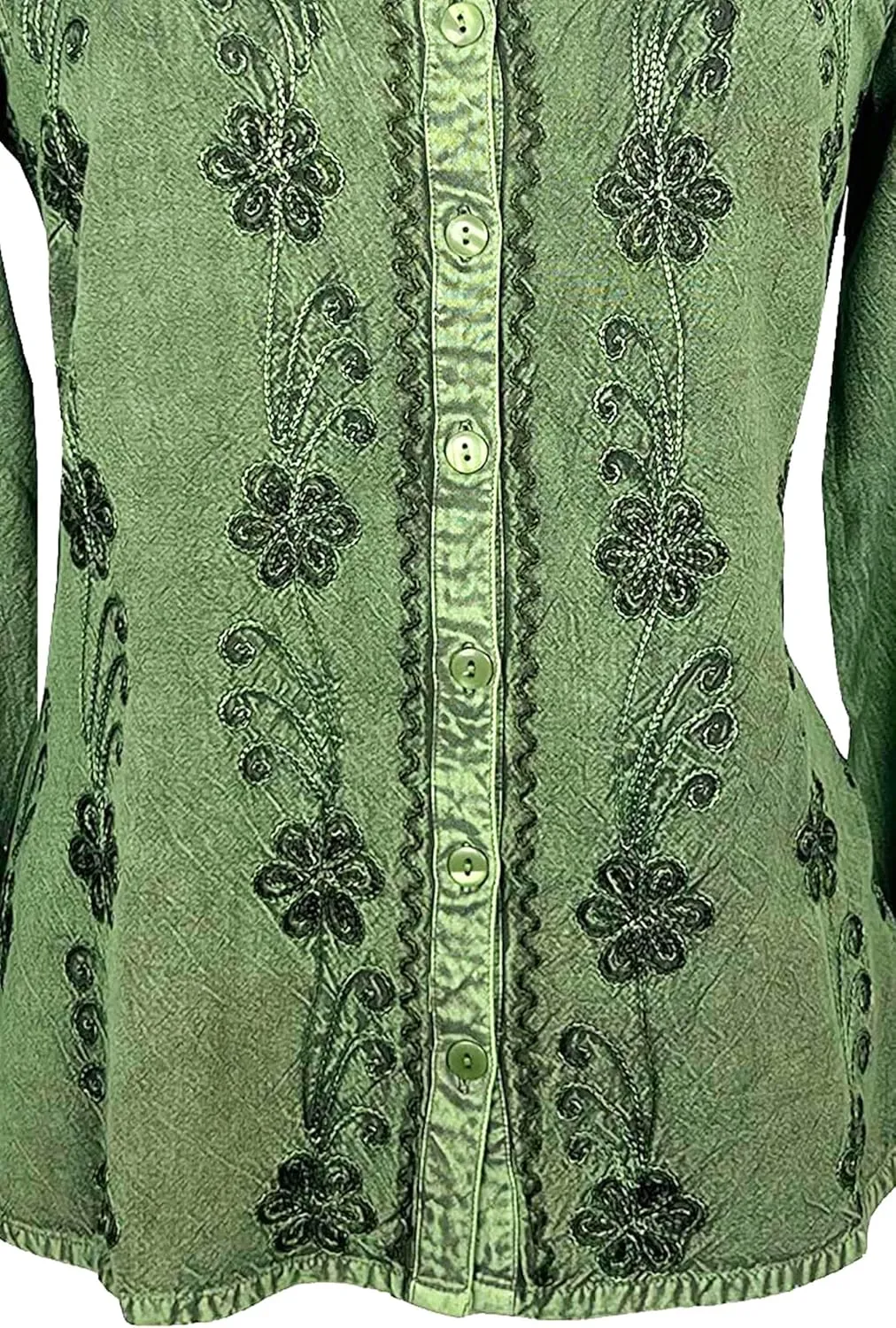 Agan Traders 2025 Spring Long Sleeve Button Down Bohemian Tops for Women - Embroidered Blouse Shirt with Adjustable Rope Ties