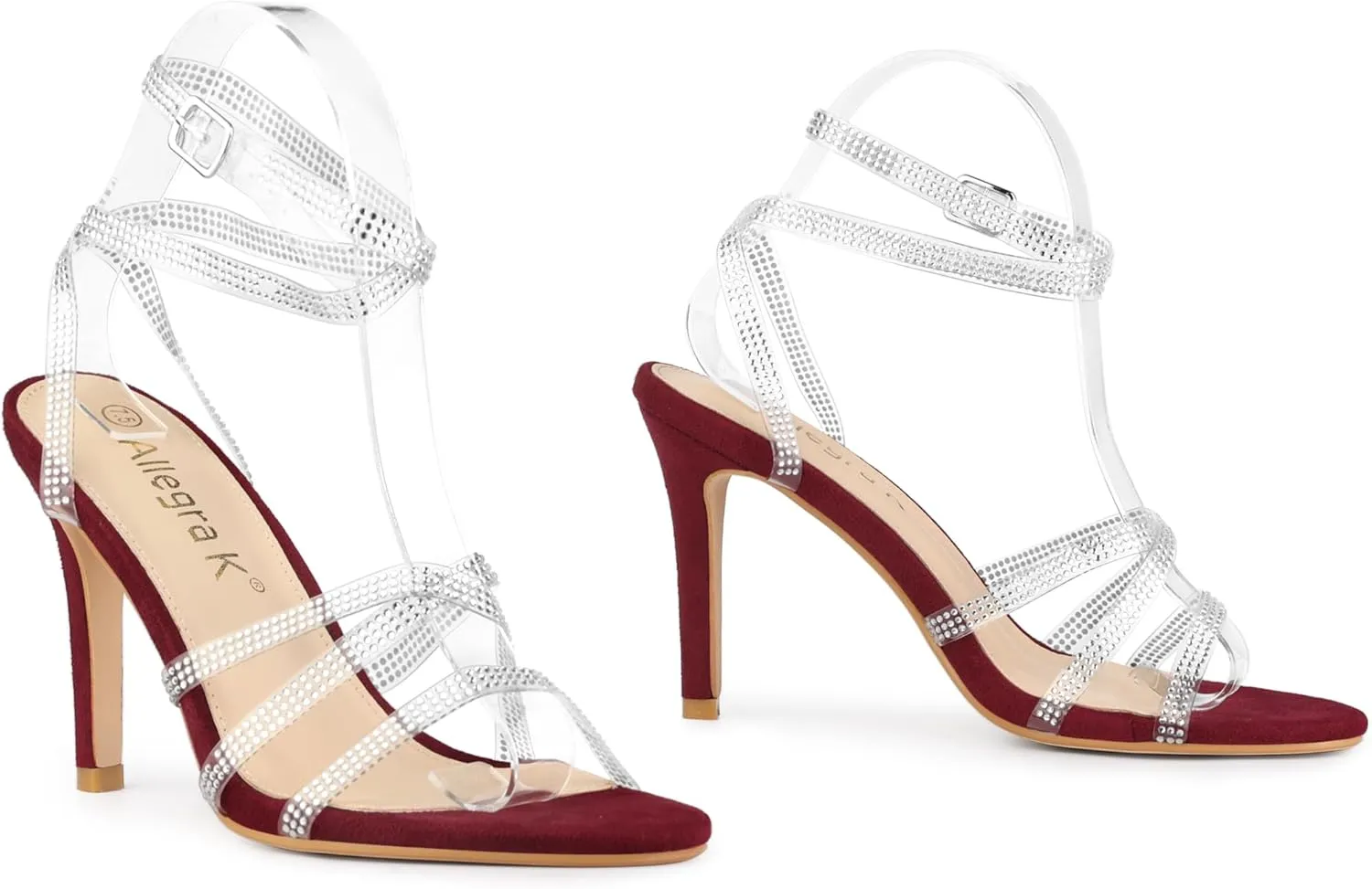 Allegra K Women's Elegant Rhinestone Clear Strap Strappy Stiletto Heels Sandals Over 3 Inch Evening Party Wedding Shoes
