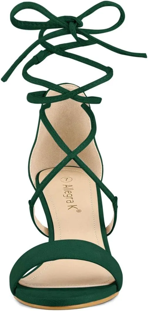 Allegra K Women's Kitten Heel Lace Up Open Toe Sandals