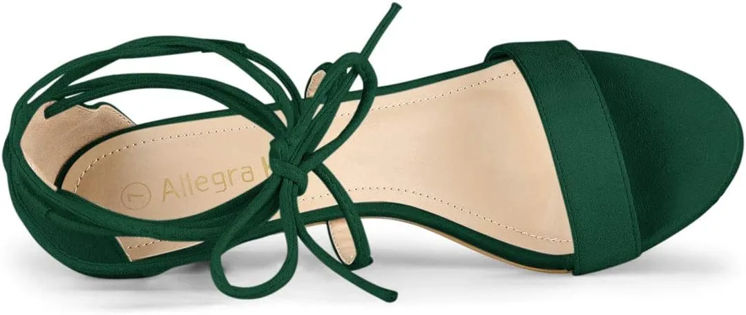 Allegra K Women's Kitten Heel Lace Up Open Toe Sandals
