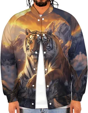 Alpine Snow Mountain Tiger at Sunset Lightweight Men's Baseball Jackets Relaxed Fit Varsity Bomber Jacket Windbreaker Coat