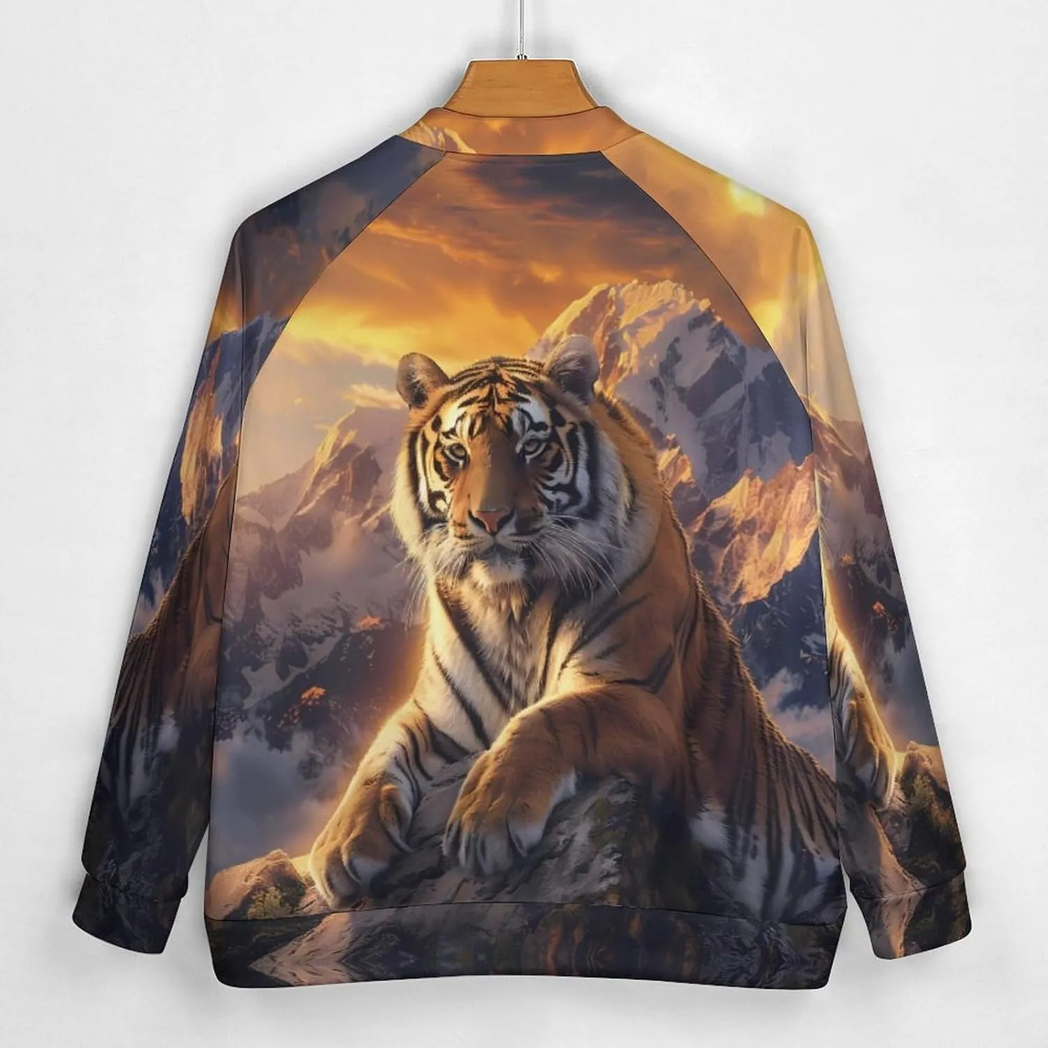 Alpine Snow Mountain Tiger at Sunset Lightweight Men's Baseball Jackets Relaxed Fit Varsity Bomber Jacket Windbreaker Coat