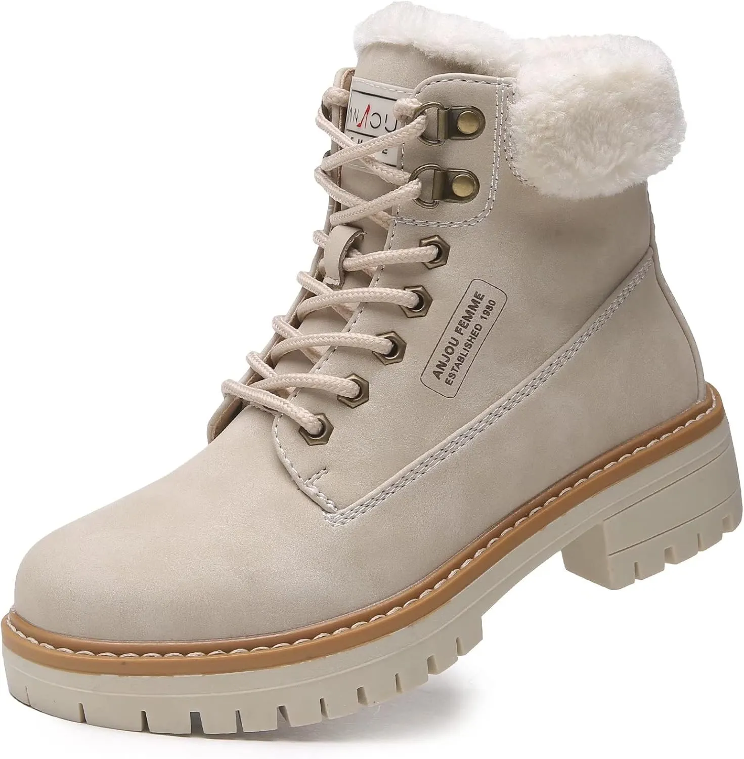ANJOUFEMME Work Winter Hiking Boots For Women - Womens Snow Outdoor Casual Lace up Ankle Boots Waterproof Lightweight Warm Backpacking Walking Hiking Shoes