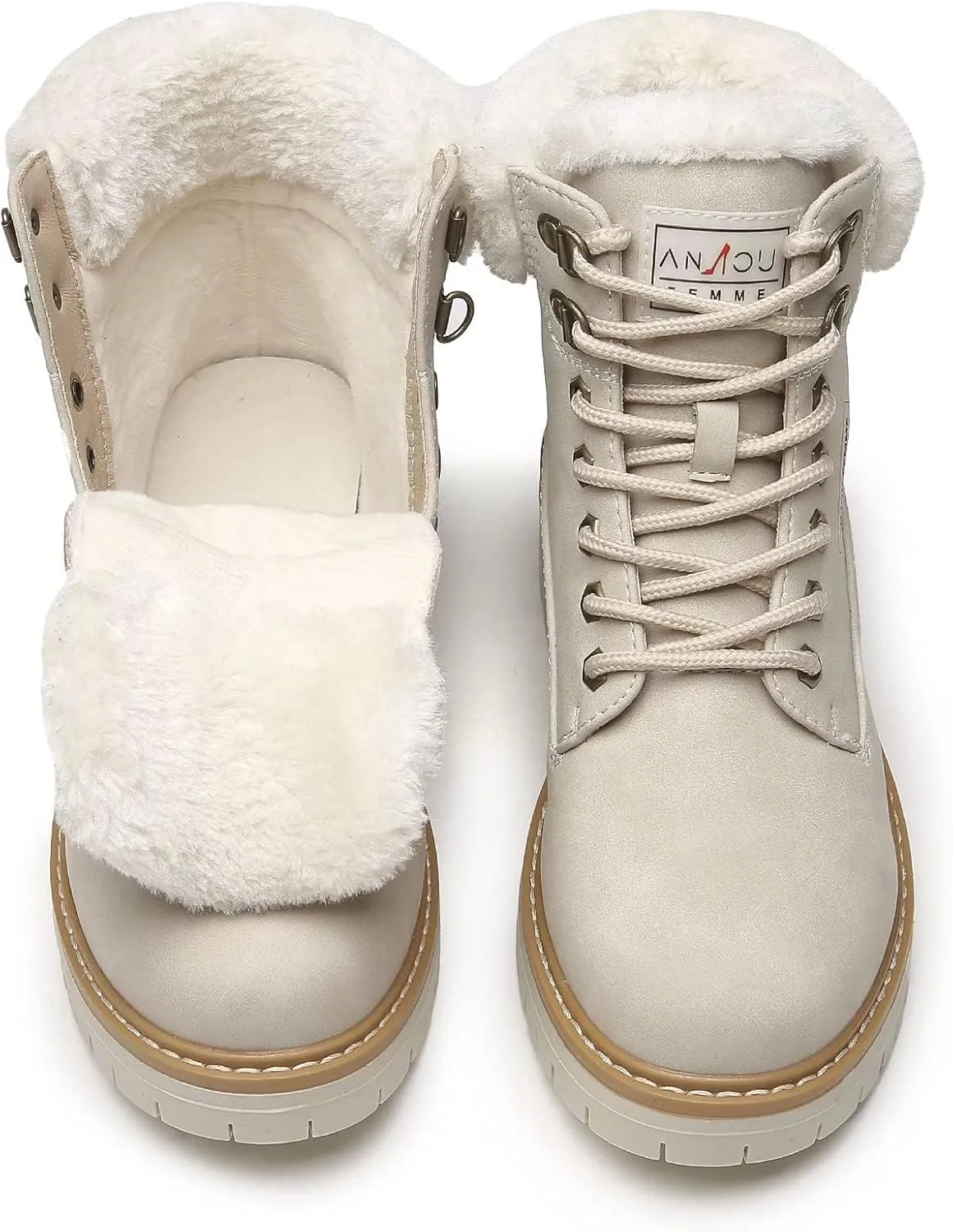ANJOUFEMME Work Winter Hiking Boots For Women - Womens Snow Outdoor Casual Lace up Ankle Boots Waterproof Lightweight Warm Backpacking Walking Hiking Shoes