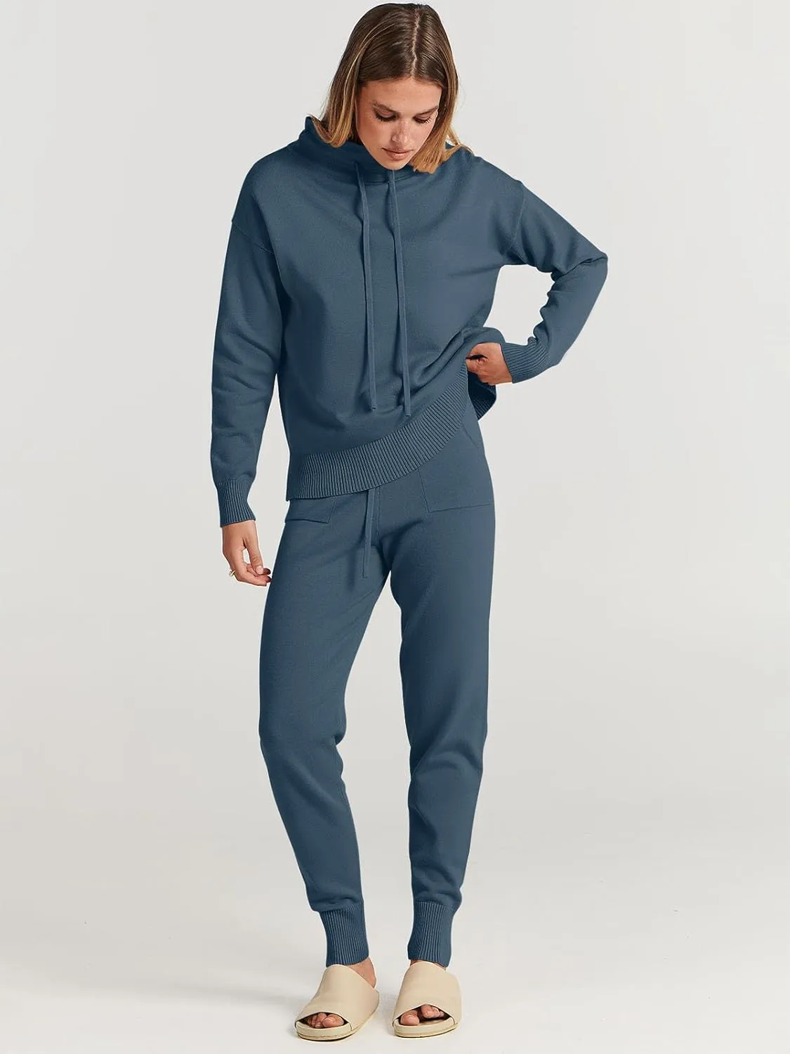 ANRABESS Women Two Piece Outfits Turtleneck Pullover Top Cozy Knit Sweater Pants Lounge Set 2024 Fall Sweatsuit Sweatsuits