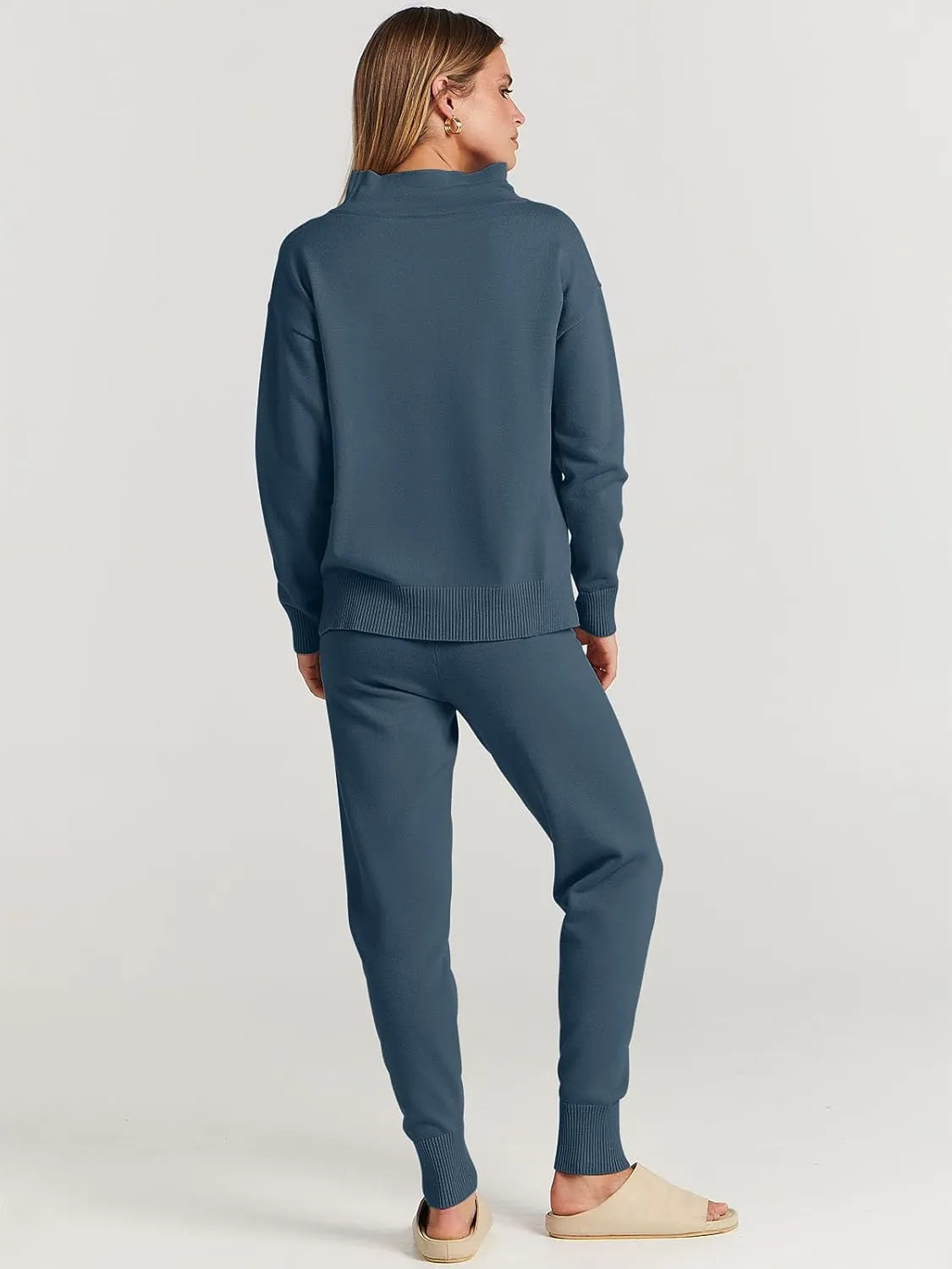 ANRABESS Women Two Piece Outfits Turtleneck Pullover Top Cozy Knit Sweater Pants Lounge Set 2024 Fall Sweatsuit Sweatsuits