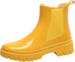ANUFER Women's Fashion Chelsea Rain Boots Chunky Heel Ankle High Wellington Boots