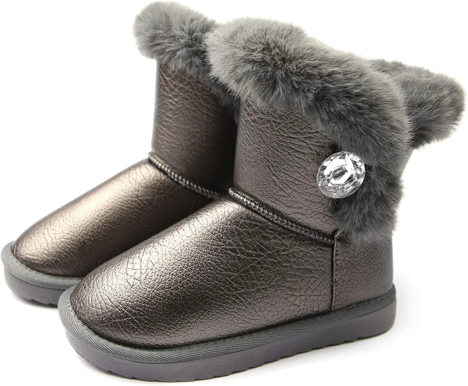 Apawwa Girls and Boys Boots Fur Lined Slip-On Warm Girls Snow Boots Waterproof Kids Winter Boots Stylish Kids Walking Boots（Size 5.5 Toddler to Size 3 Big Kid）