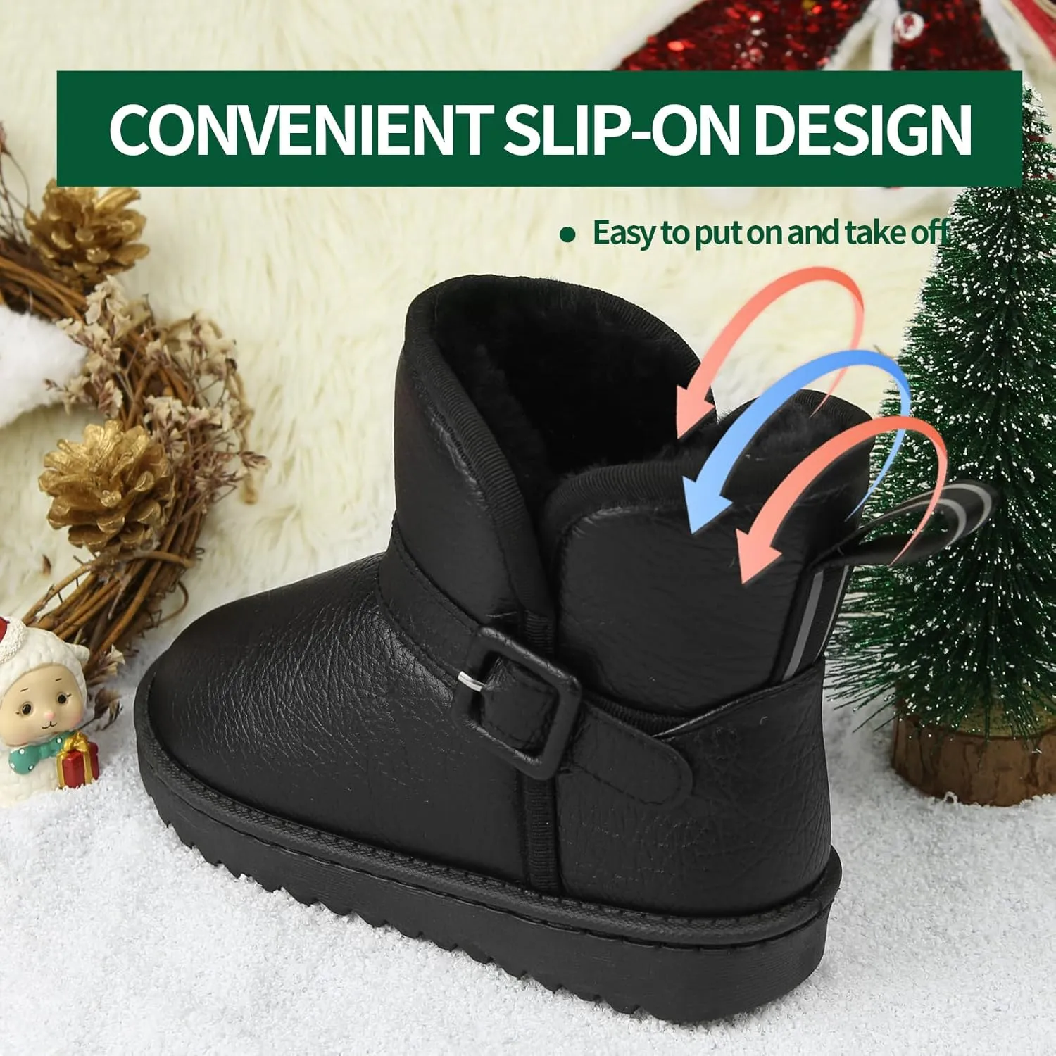 Apawwa Girls and Boys Boots Fur Lined Slip-On Warm Girls Snow Boots Waterproof Kids Winter Boots Stylish Kids Walking Boots（Size 5.5 Toddler to Size 3 Big Kid）