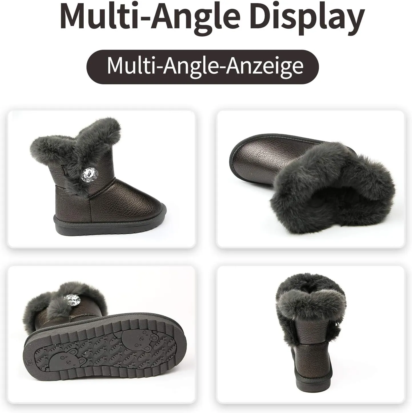 Apawwa Girls and Boys Boots Fur Lined Slip-On Warm Girls Snow Boots Waterproof Kids Winter Boots Stylish Kids Walking Boots（Size 5.5 Toddler to Size 3 Big Kid）