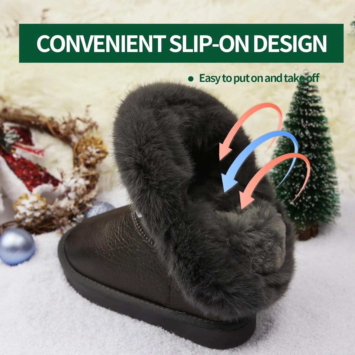 Apawwa Girls and Boys Boots Fur Lined Slip-On Warm Girls Snow Boots Waterproof Kids Winter Boots Stylish Kids Walking Boots（Size 5.5 Toddler to Size 3 Big Kid）