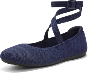 Arromic Flats for Women Round Toe Ballet Flats with Ankle Straps Ballerina Flat Shoes Women Dressy Comfortable for Work Wedding Office Casual