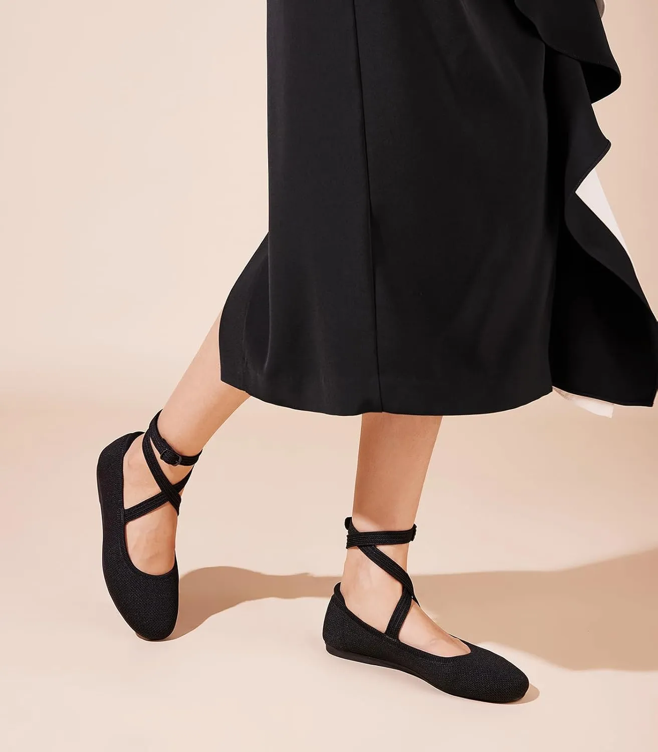 Arromic Flats for Women Round Toe Ballet Flats with Ankle Straps Ballerina Flat Shoes Women Dressy Comfortable for Work Wedding Office Casual