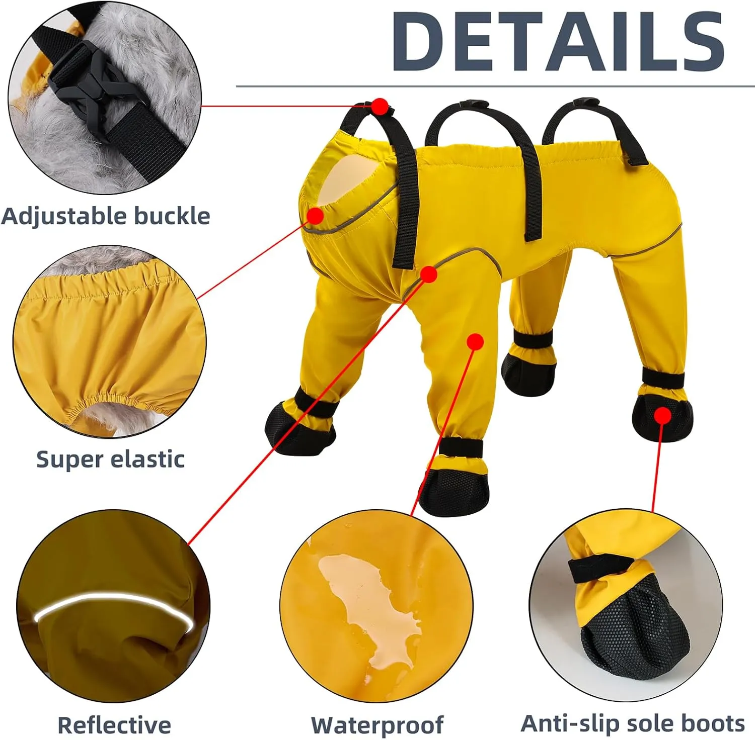 ASENKU Dog Shoes for Medium Dogs, Soft Adjustable Dog Boots & Paw Protectors, Waterproof Anti-Slip Dog Clothes with Boots for Rainy Days, Running, Hiking, Outdoor Walking (Yellow, M)