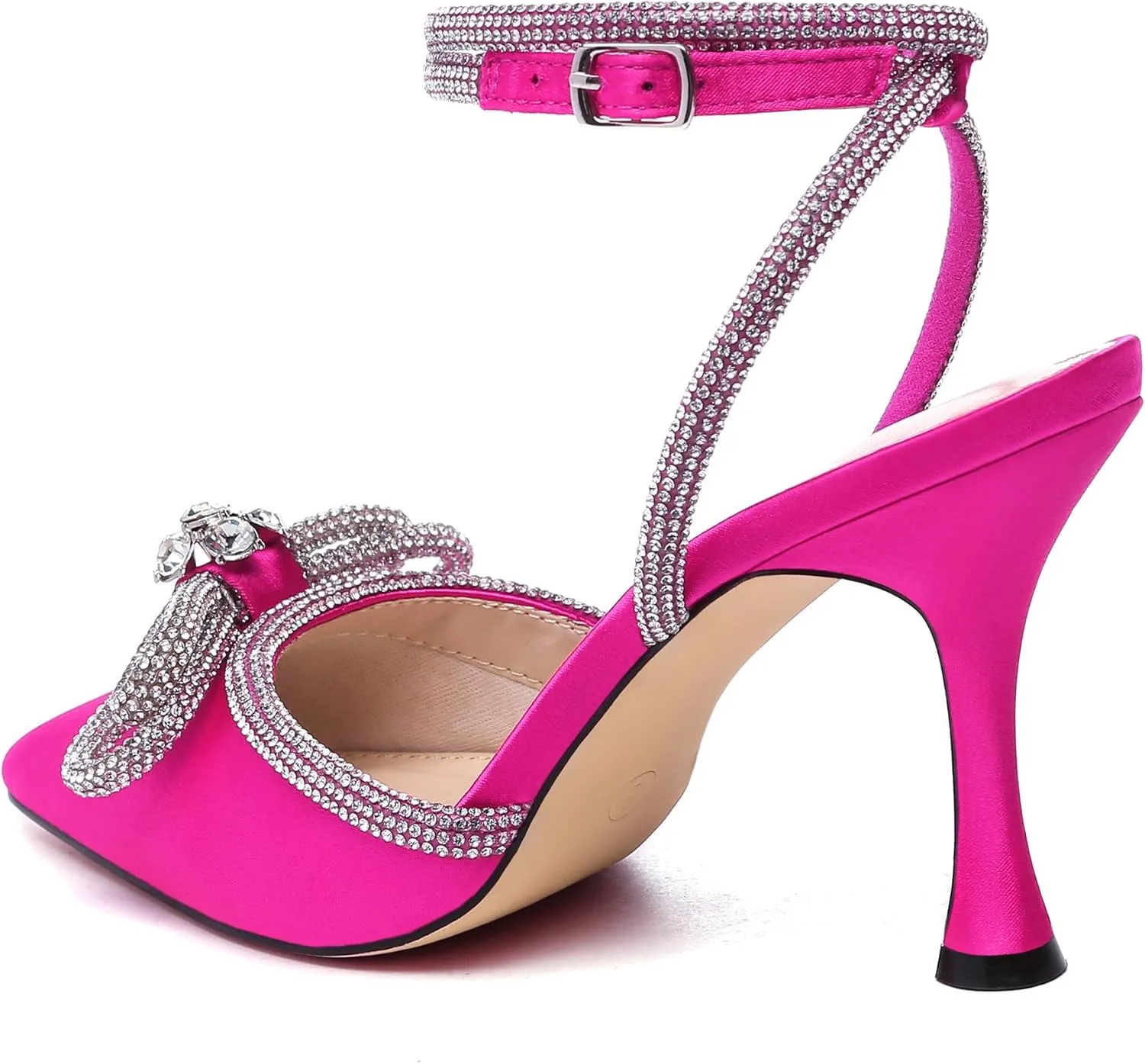 Athlefit Women's Rhinestone Bow Heels Ankle Strap Pointed Toe Stiletto Heeled Sandals Wedding Bridal Dress Pumps Shoes