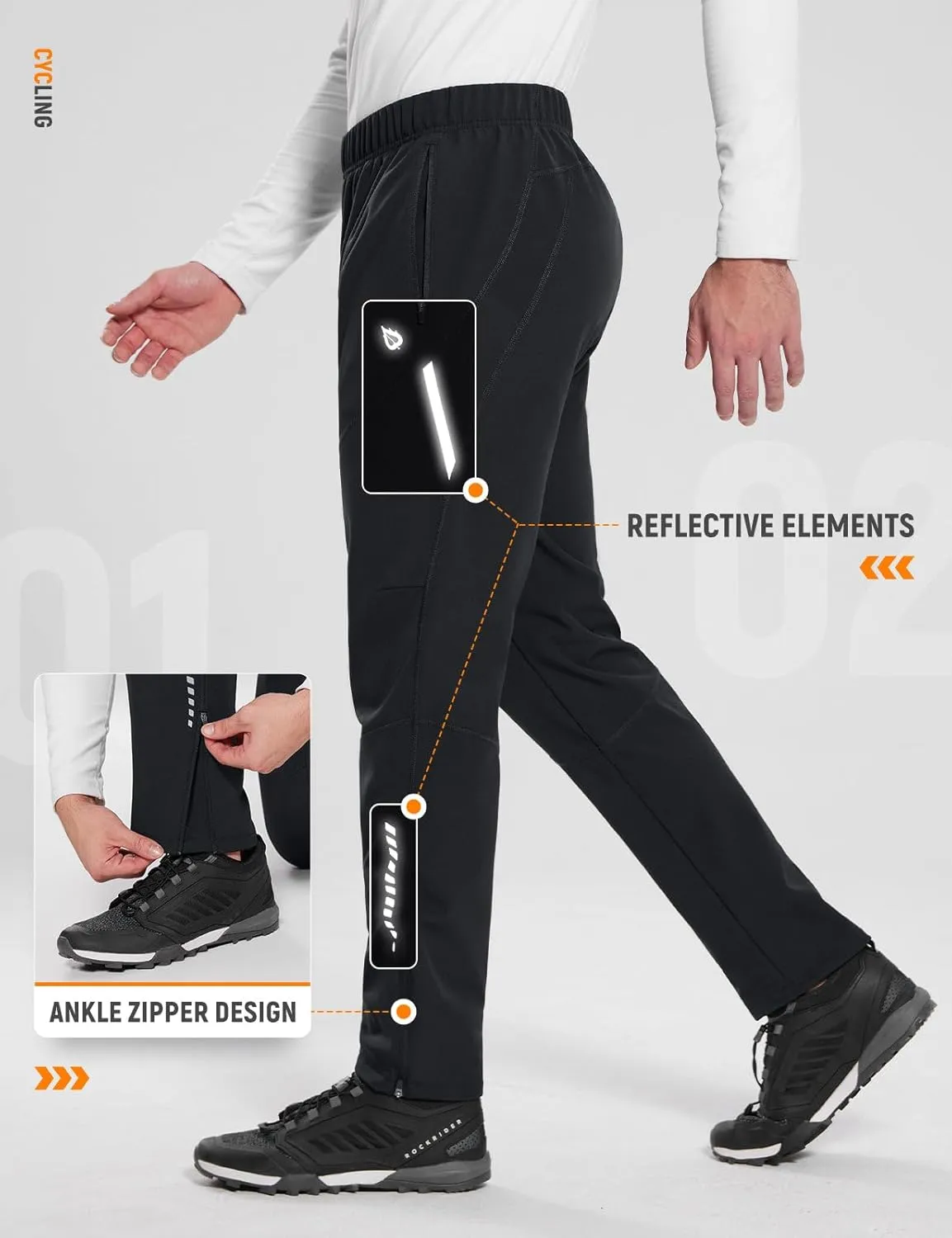 baleaf Men's Winter Cycling Running Pant Water Resistant Fleece Mountain Bike Pants Cold Weather Gear Windproof