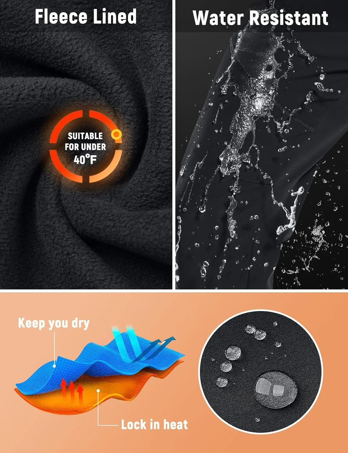 baleaf Men's Winter Cycling Running Pant Water Resistant Fleece Mountain Bike Pants Cold Weather Gear Windproof